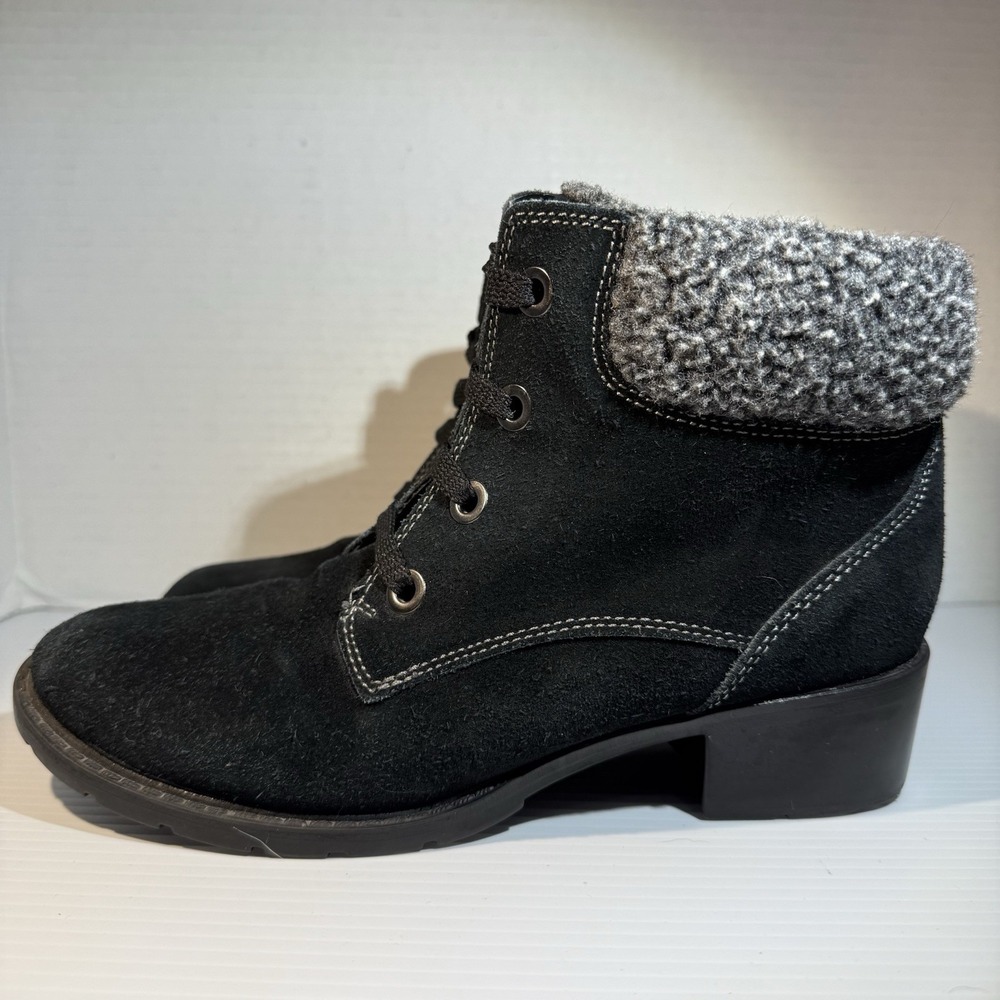 Sporto Kelly Boots Zip Up Lace Winter Ankle Booties Black Suede Women's Sz 6.5m